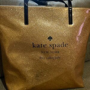 Beautiful Kate Spade holiday glitter tote never used 12”w x 14” h